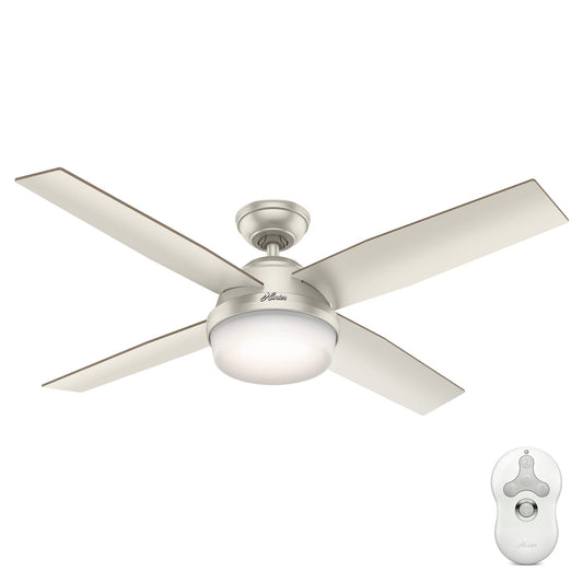 Hunter Fan 52 inch Contemporary Matte Nickel Indoor/Outdoor Ceiling Fan with LED Light Kit and Remote Control (Renewed)