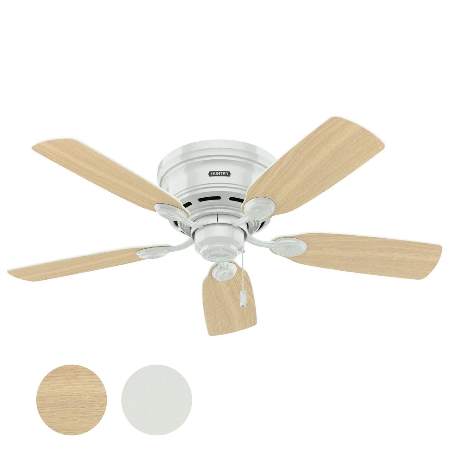 Hunter Fan 42in White Finish Low Profile Ceiling Fan with 5 White Blades (Renewed)
