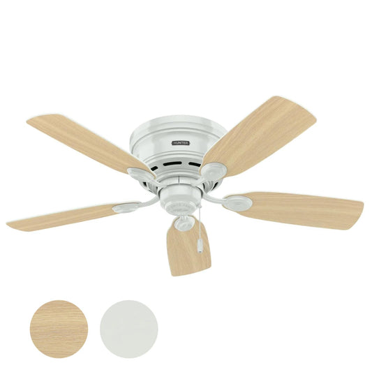 Hunter Fan 42in White Finish Low Profile Ceiling Fan with 5 White Blades (Renewed)