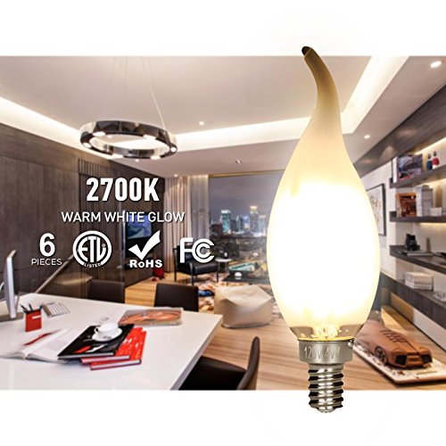 carryBC Candelabra LED Bulbs 2700K 40w Equivalent Improve Flame tip Frosted Glass E12 Base Warm White Decoration E12 LED Bulb Dimmable 6 Pack