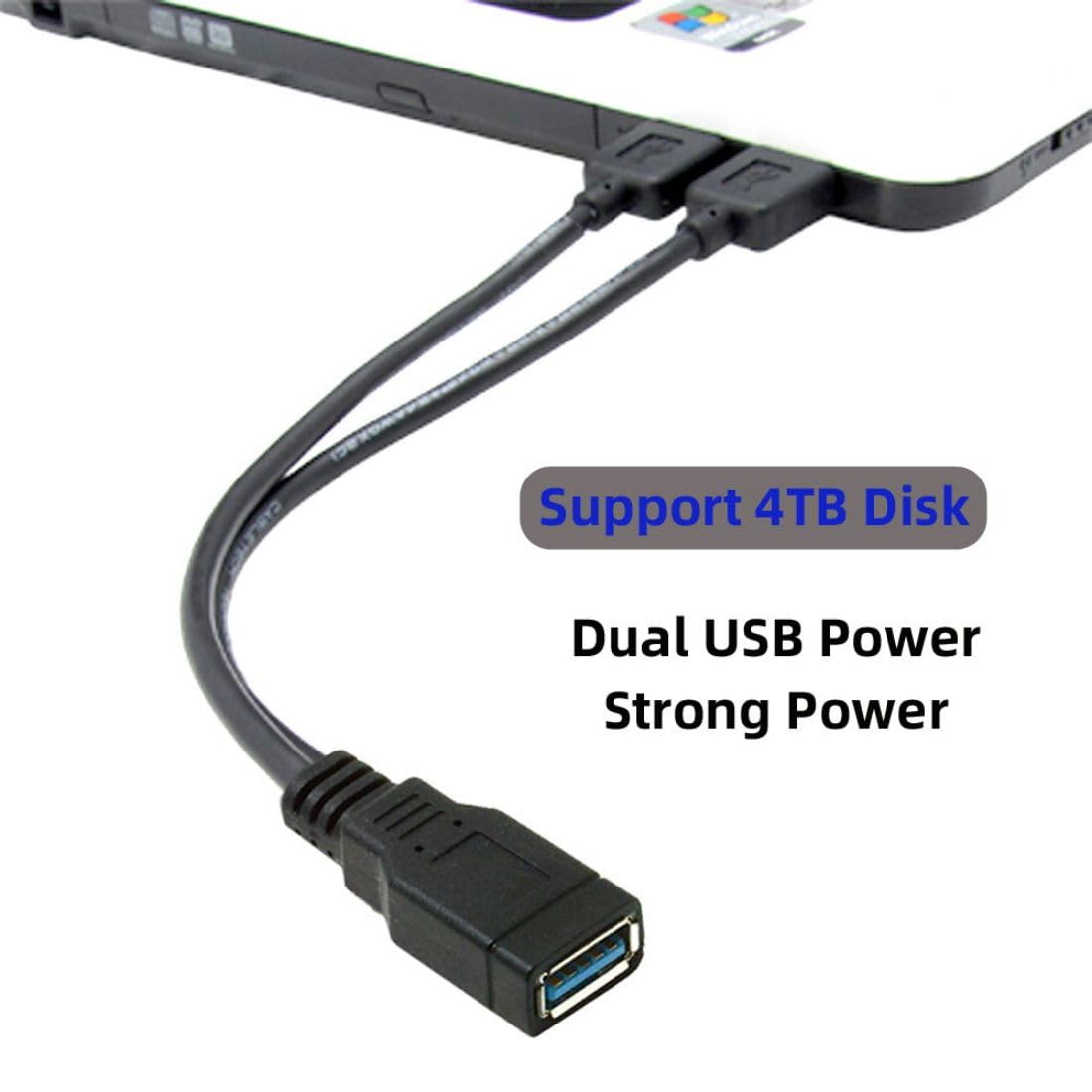 chenyang USB 3.0 Splitter Y Cable USB 1 Female to 2 Male Extra Power Data Extension Cable for 2.5" Mobile Hard Disk