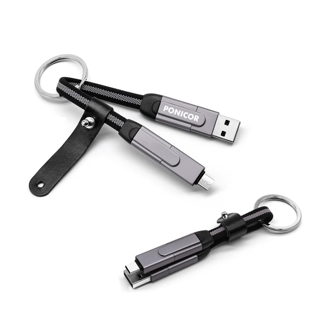 PONICOR 6 in 1 Short Keychain Multi Charging Cable 3A Fast Charger Cord, Nylon Braided USB C Cable for Travel, Universal Charging Cable for Cell