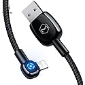 Power Off/On Smart LED Auto Disconnect 90 Degree Right Angle Gamer Nylon Braided Sync Charge USB Data 4FT/1.2M Cable Compatible iPhone/iPad…