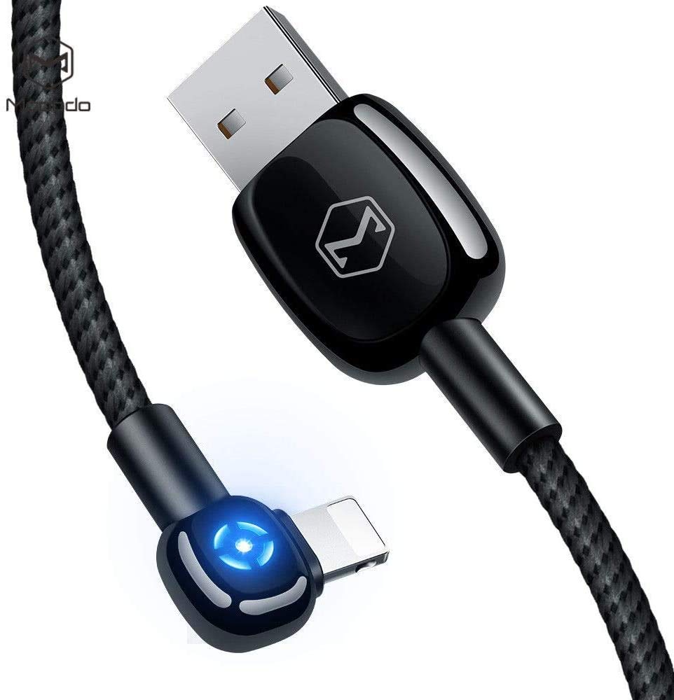 Power Off/On Smart LED Auto Disconnect 90 Degree Right Angle Gamer Nylon Braided Sync Charge USB Data 4FT/1.2M Cable Compatible iPhone/iPad…