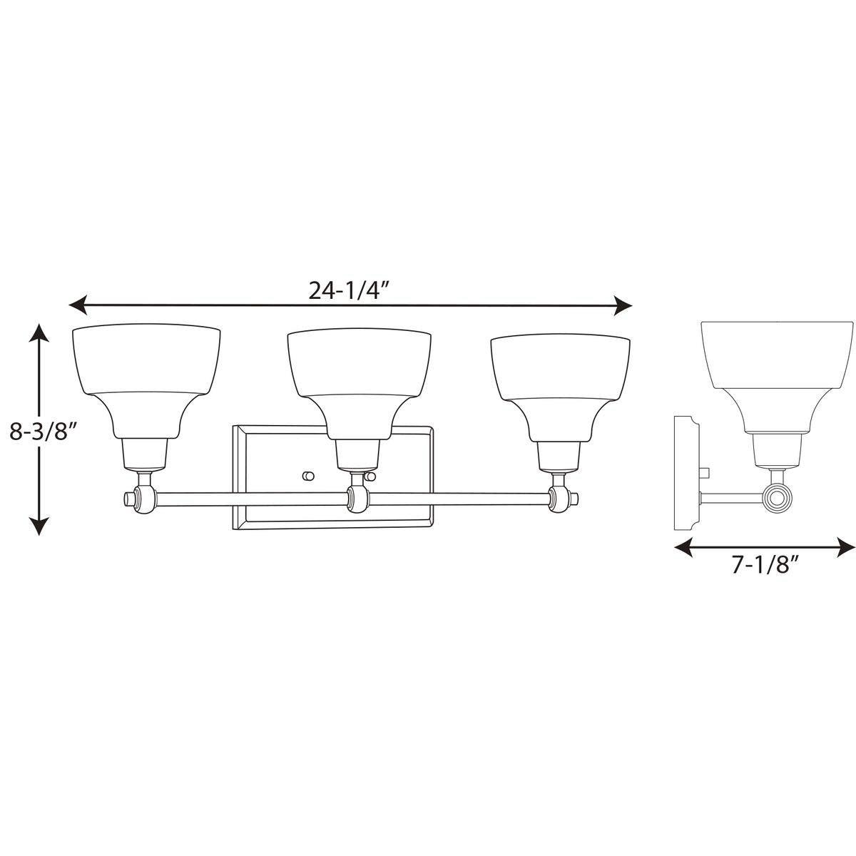 Progress Lighting Bramlett Collection 3-Light White Metal Shade Coastal Bath Vanity Light Polished Chrome, 8.38x24.25x24.25