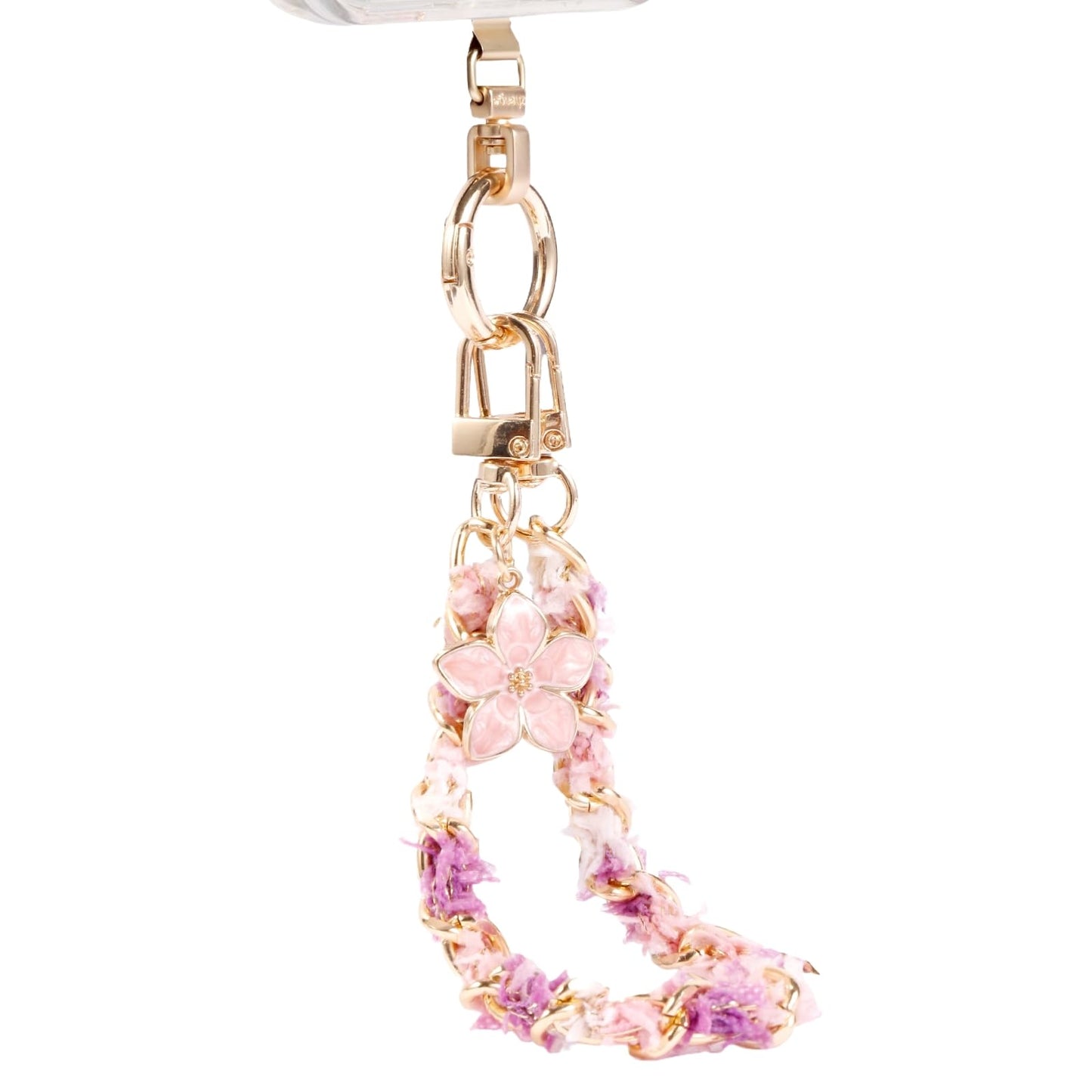 Elegant Floral Cell Phone Wrist Strap with Gold Chain, Soft Tassel for iPhone 17 Pro Max/Series 16&Most Cellphones - Secure Anti-Drop Lanyard