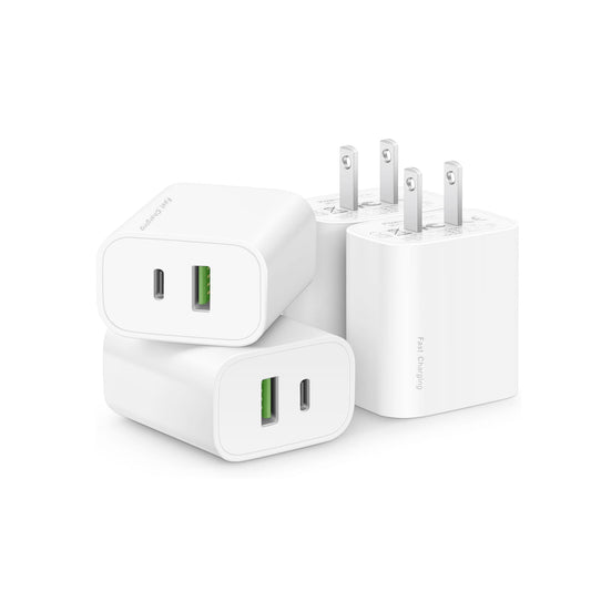 4 Pack USB C Charger Block,20W USB-C & USB-A Port Charger?for i Phone 17/16/15/14/13/12/11/X/8, i Pad and More