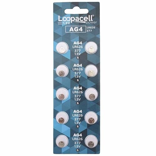 LOOPACELL AG4 LR626 377 SR66 1.5V Alkaline Button Cell Watch Batteries 10 Pack