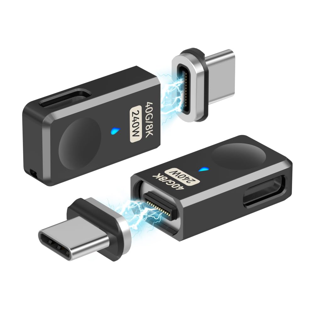 SHEEAST USB C Magnetic Adapter Side Port 2 Pack, 240W Magnetic USB Type C Extension Adapter Straight 24Pin with USB4 40Gps Data Transfer, Compatible…
