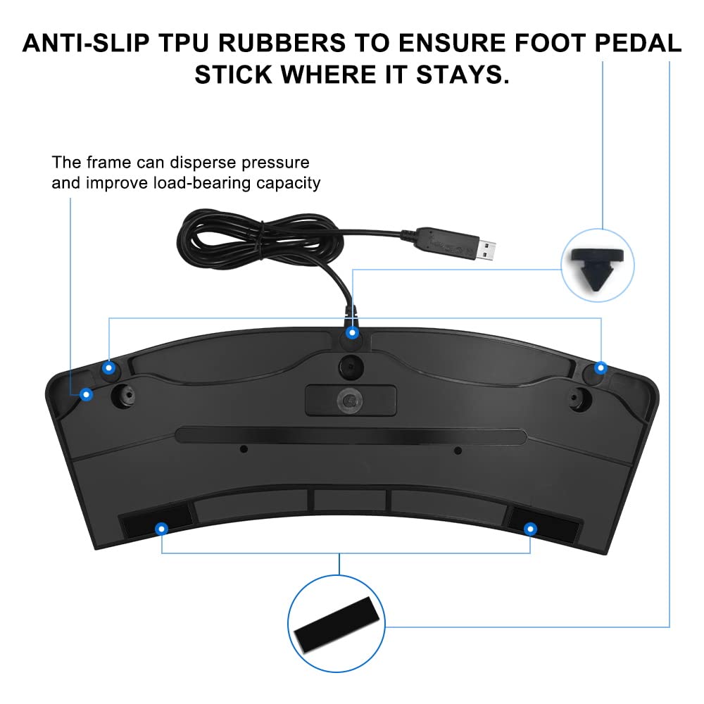 PCsensor USB Foot Pedal PC 3 Key Foot Pedal Customized Foot Switch Programmable Computer Keyboard Mouse for Video Game Control Office Work Sheet Music