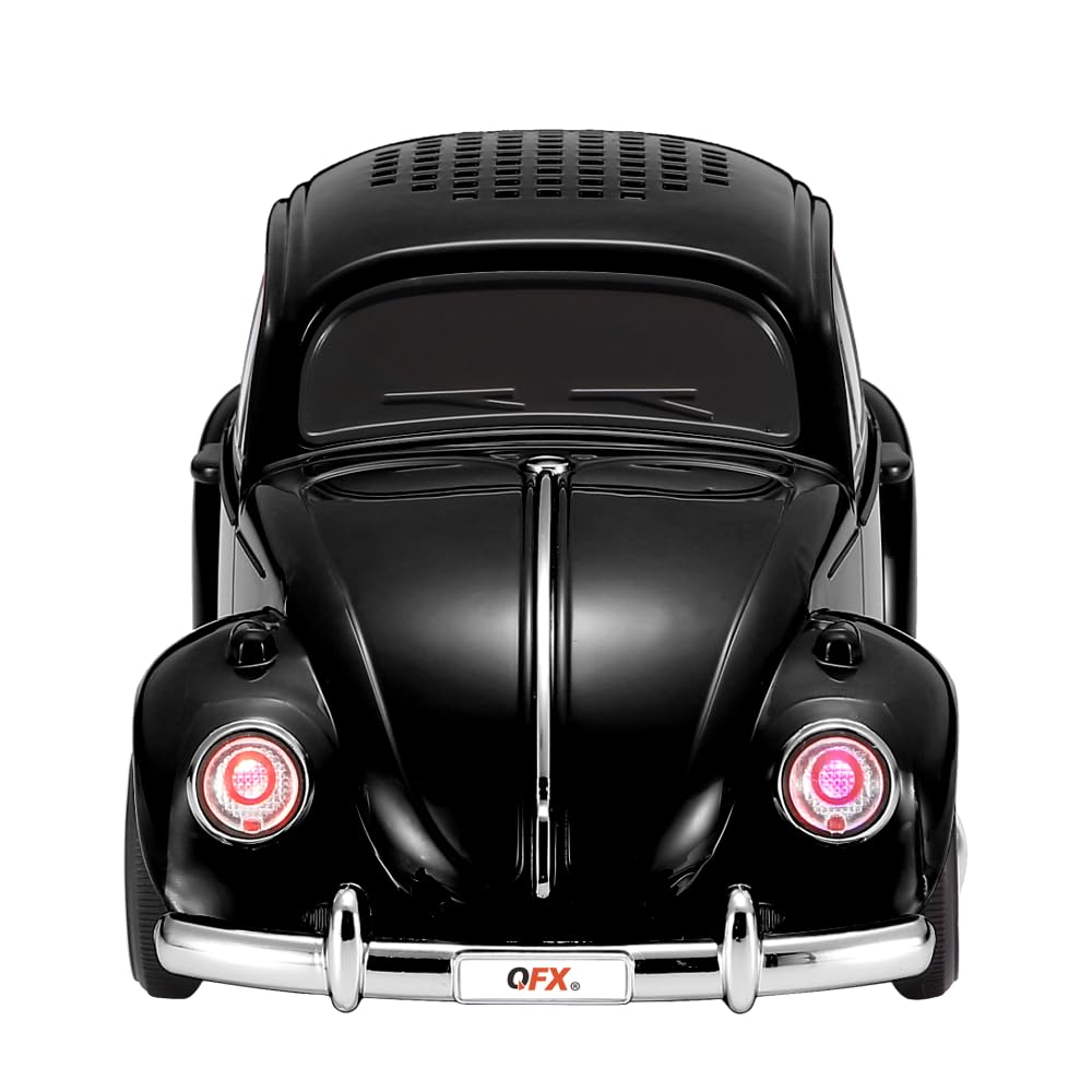 QFX Bluetooth 1960 Bug Retro Car Replica Speaker, 3-inch Speakers, Hands Free Link, Built-in Microphone, FM Radio and LED Party Lights, Black