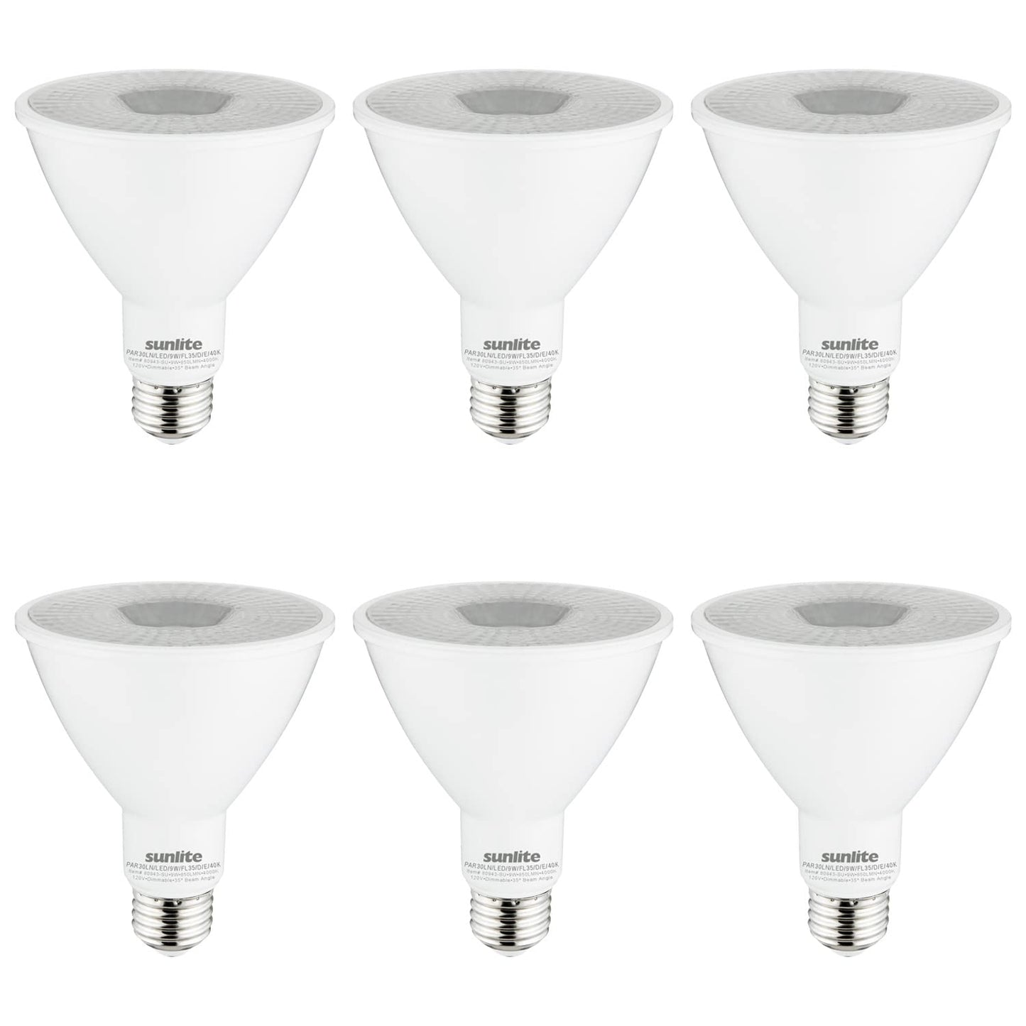 Sunlite LED PAR30 Long Neck Recessed Light Bulb, 9 Watt, (75W EQ), 850 Lm, Medium E26 Base, Dimmable, UL Listed, 35 Degrees Beam Angle, 4000K Cool