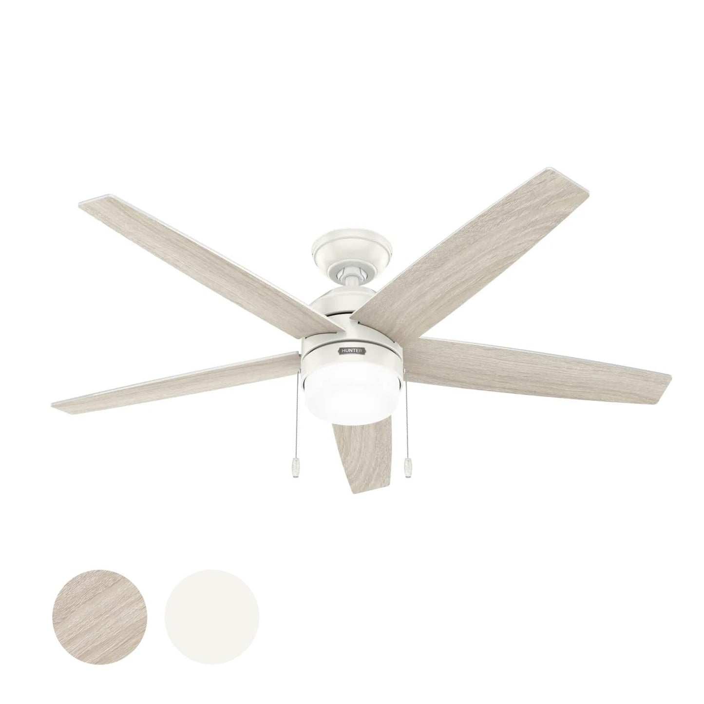 Hunter Fan 52 inch Indoor Ceiling Fan with LED Light, White Ceiling Fan with Pull Chain, for Bedroom, Office or Living Room, 5 Blades (Renewed)