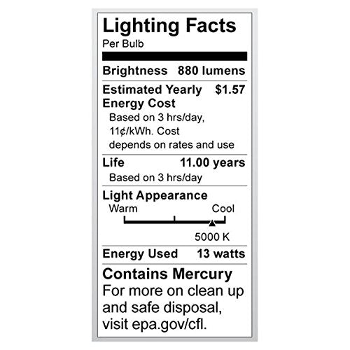 Satco S7412 - 13 Watt CFL Light Bulb - Compact Fluorescent - 230 Volt - - 60 W Equal - 5000K Full Spectrum - 82 CRI - 69 Lumens per Watt - 24 Month