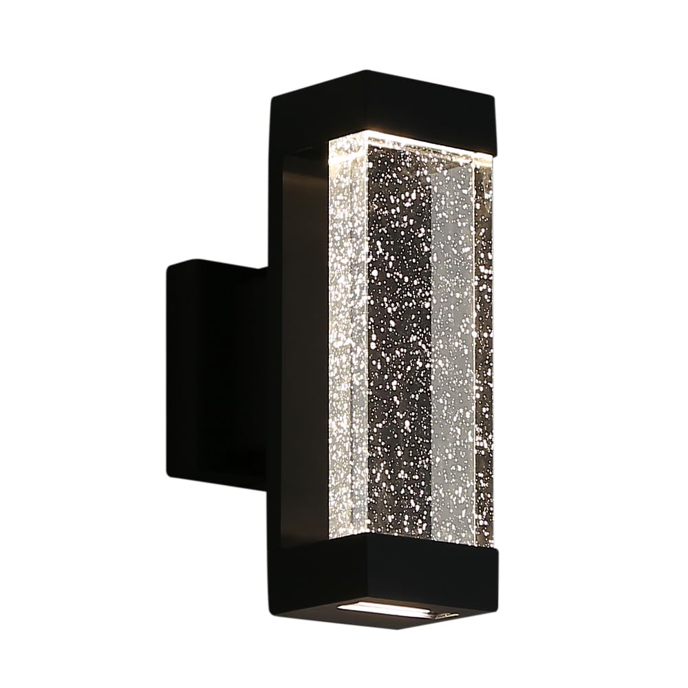 Cerdeco Modern Crystal Bubble Outdoor Wall Light, Matte Black Painted, 12 W 3000 K Warm White Up Down Light Fixture