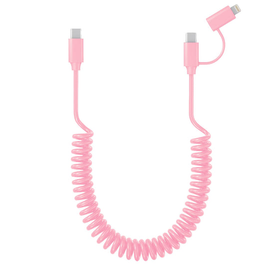 60W Coiled USB-C to USB-C & Lightning Cable?MFi Certified? 2 in 1 Fast Charging Apple CarPlay Cable for iPhone 15/15 Plus/15 Pro Max/14,Galaxy