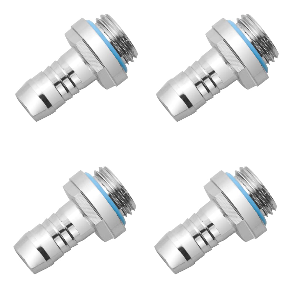 BXQINLENX Silver Chrome G1/4" to 7/16" Barb Fitting (Tubing ID 9.5MM) for Computer Water Cooling System Through Joint Straight Joint(4 PCS)