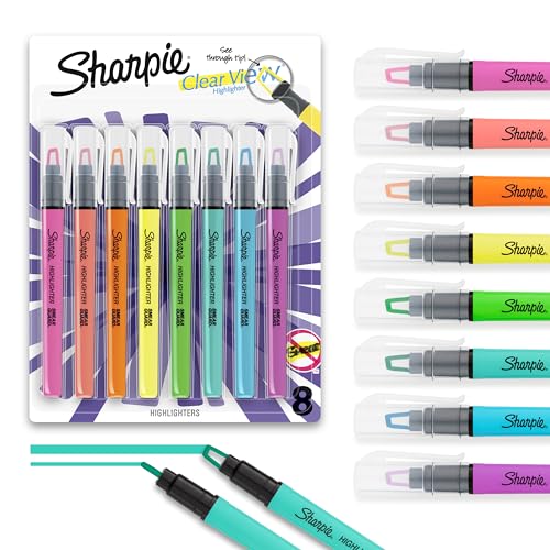 Sharpie Clear View Highlighter Sticks, Chisel Tip Highlighter Market Set, Essential School & Teacher Supplies, Smear Resistant, Assorted Color