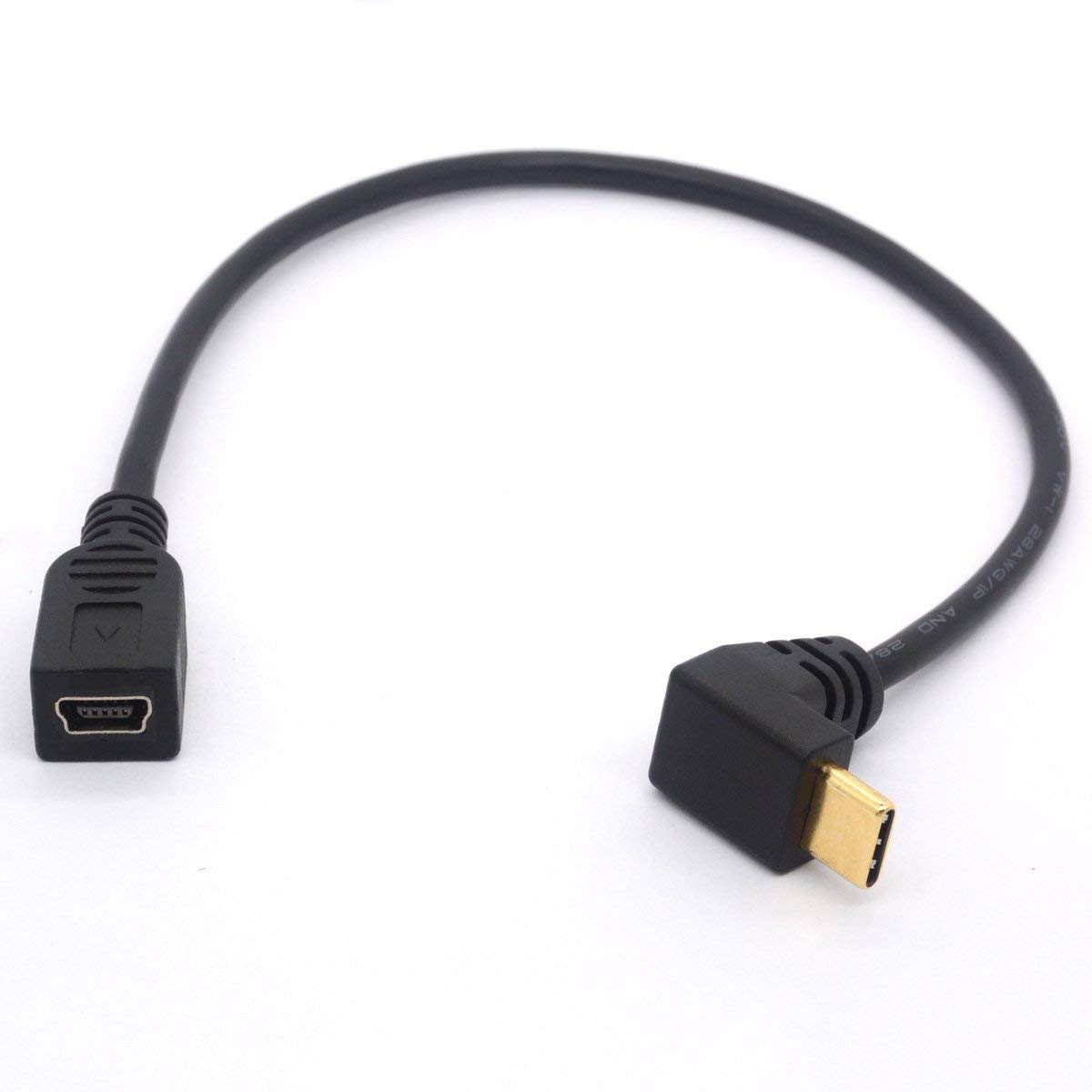 GLHONG USB Type C to Mini 5-Pin Adapter, 1ft/25cm, Right Angled, Male-to-Female, USB 2.0