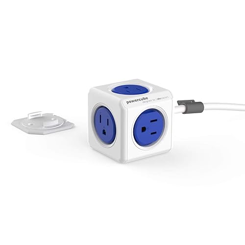 Power Strip, Allocacoc PowerCube |Extended|, 5 Outlets,5ft Cable, Surge Protection, Mounting Dock, Removable Tape, Compact for Travel, Home
