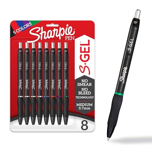 Sharpie S-Gel Gel Pens, Medium Point (0.7mm), Assorted Ink Colors, 8 Count - Back to School, Pens for Journaling & Studying Essentials
