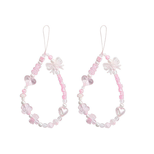 Galepromot 2Pcs Pink Acrylic Beaded Mobile Phone Straps Anti-Lost Hand Strap Pendant Hanging Rope Phone Wrist Hand Lanyard Home Cell Phone Charms