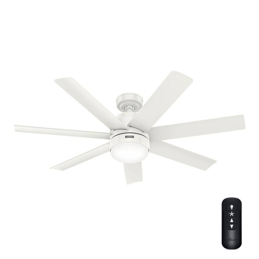 Hunter Fan 52 inch Indoor/Outdoor Fresh White Ceiling Fan with Light and Remote Control for Bedroom, Living Room, Dining Room, Kitchen, Office, Patio