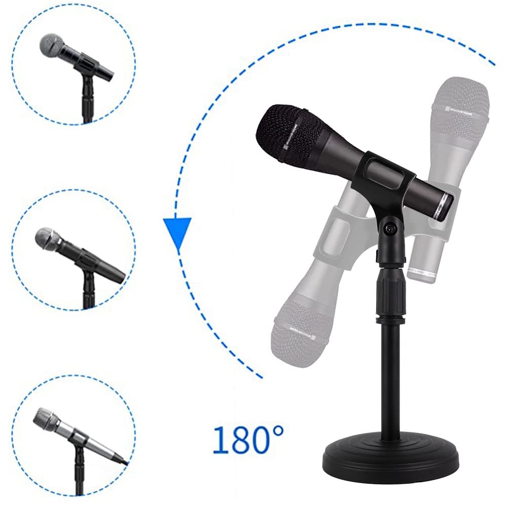 Poocar Desktop Microphone Stand,Heavy Duty Table Desk Microphone Stand with Non-Slip Metal Base, 3/8" and 5/8" Adapter Adjustable Height for Blue Yeti