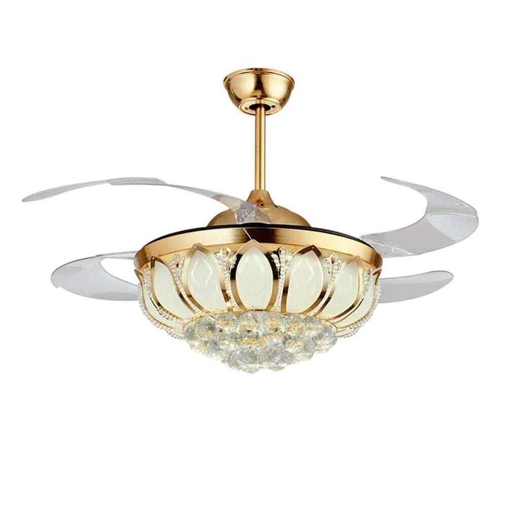 TFCFL 42" Crystal Ceiling Fan with Light, Modern Invisible Chandelier with Controller Retractable Blades Dimmable Pendant Lighting Fixture