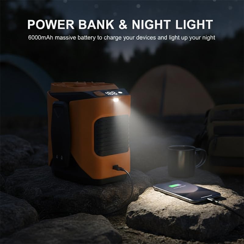 Vorlux Portable Waist Fan 6000mAh Rechargeable: Personal Fan with 100-Speed Adjustment - Personal Cooling Fan with LED Display, Flashlight for Outdoor