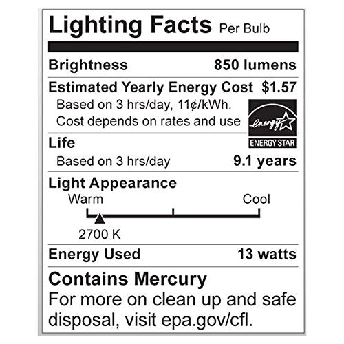 Satco 13T2GU24/27/Squat Compact Fluorescent Spirals CFL, 13W GU24 T2, Bulb