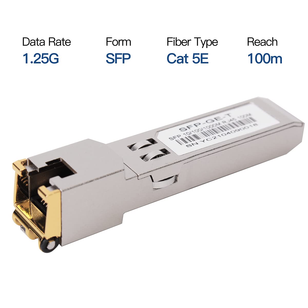 1000BASE-T Gigabit SFP to RJ45 Copper Ethernet Modular Transceiver for Cisco,Meraki,Ubiquiti,D/TP Link,Supermicro,Netgear, 1.25G SFP-T CAT5E/CAT6 up