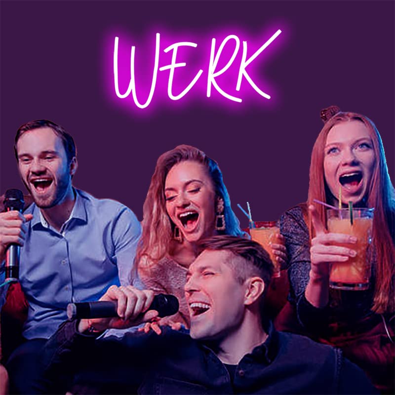 Werk Word LED Neon Pink Light Sign Werk Neon Signs “15.7x8.2 ” Acrylic LED USB/Switch for Man Cave Beer Pub Bar Financial Company Wall Decoration