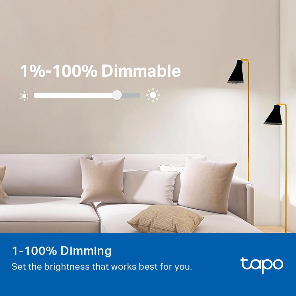 TP-Link Tapo Smart Light Bulbs - Natural Daylight, Dimmable, Compatible w/Alexa and Google Home, A60 Bulb/E27 Base, 60W Equivalent, 800LM CRI>90
