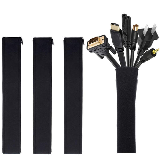 JOTO 4 Pack Cable Management Sleeve, 19-20 Inches Cord Organizer System with Zipper for TV Computer Office Home Entertainment, Flexible Cable Sleeve