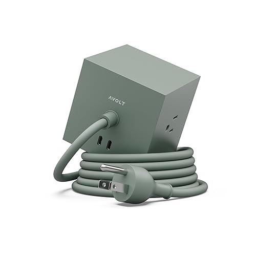 AVOLT Square 1 Power Strip with USB-C Fast Charging, Magnetic Cube Extension Cord for Desk (Oak Green, USB C - 5.9ft)