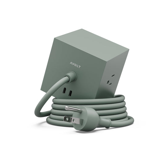 AVOLT Square 1 Power Strip with USB-C Fast Charging, Magnetic Cube Extension Cord for Desk (Oak Green, USB C - 5.9ft)