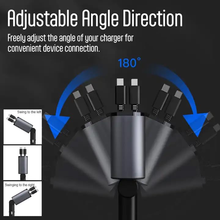 Retractable Phone Charger - Fast Car Charger USB C 4 in 1 for Apple and Android - Car Gadgets, Must Haves, PT-16