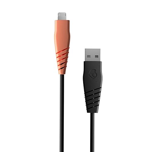 Skullcandy Line Lightning Cable, 15W USB A to Lightning Charger Cable and Sync Cable for iPhone/Pro/Max, 4ft - Black/Orange