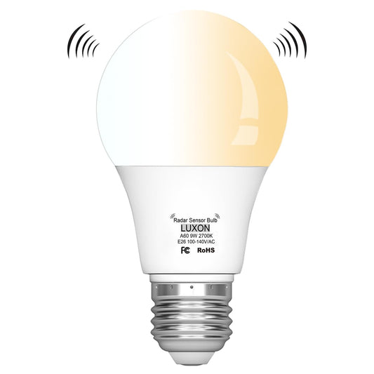 LUXON 5W A19 Radar Detector Dusk to Dawn 50W Equivalent Smart Led Lamp Lighting Indoor Outdoor Motion Sensor Bulb Auto On/Off E26 Base Soft White