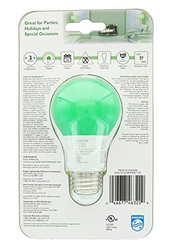 Philips 60 Watt Equivalent Green A19 Medium Base LED 8 Watt Equivalent Light Bulb