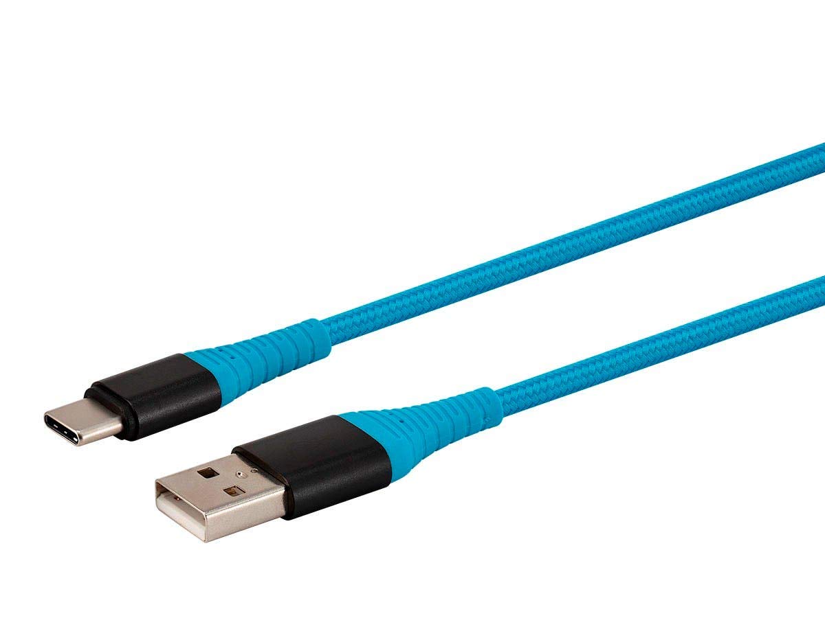 Monoprice USB 2.0 Type-C to Type-A Charge & Sync Cable - Kevlar/Nylon-Braid, 1.5 Feet, Blue - AtlasFlex Series
