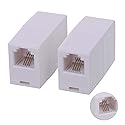 HAWAKA 2PC RJ11 6P4C Phone Line Coupler,Inline Couplers,Modular Female to Female Straight Telephone Extension Cable Cord Coupler Adapter Jack (White)