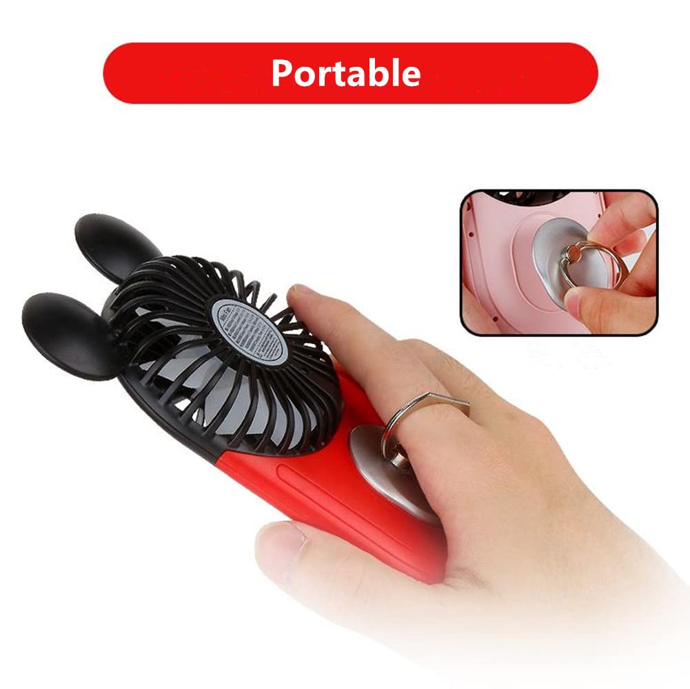 FAYDOVE Cute Personal Mini Fan, Handheld Portable USB Charging Fan with Beautiful LED Lights, 3 Adjustable Speeds, Portable Stand for Indoor