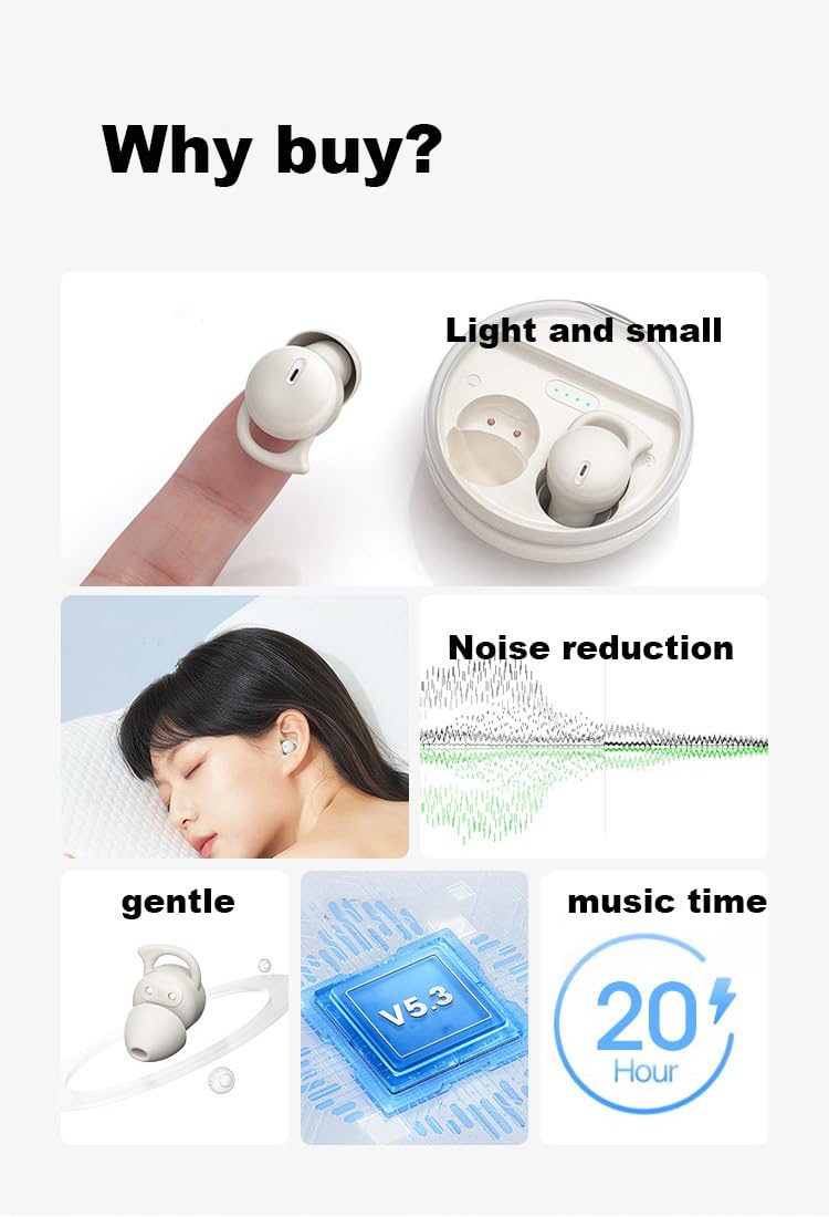 Mini Sleep Earbuds Wireless - IPX5 Waterproof, Lightweight Sleep Headphones Bluetooth 5.3 for Sensitive Sleepers, Painless & Invisible Design…