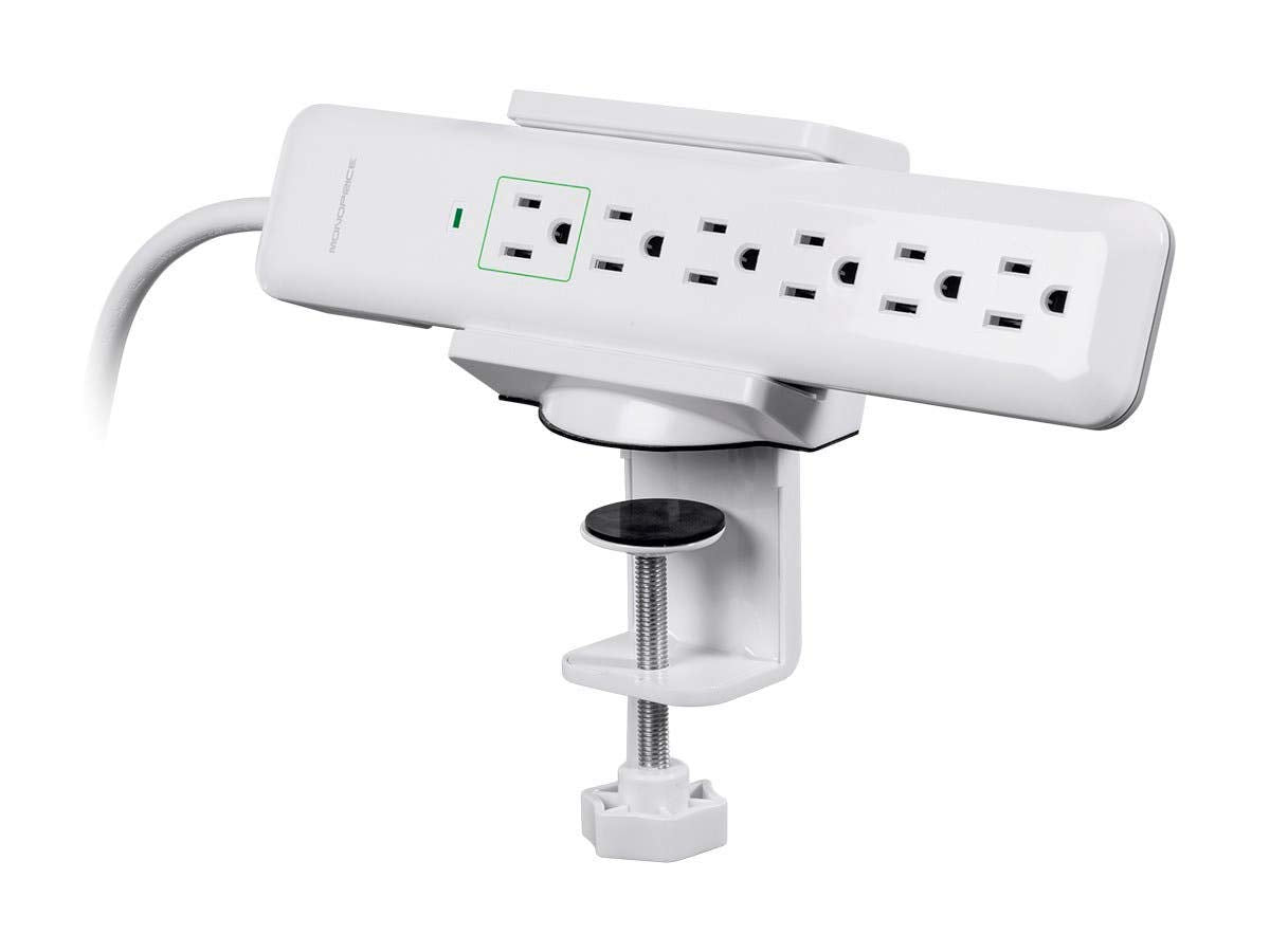 Monoprice Desk Clamp Holder for Surge Protectors, Power Strips, USB Hubs - Designed for Use With Sit-Stand Desks, White - Workstream Collection