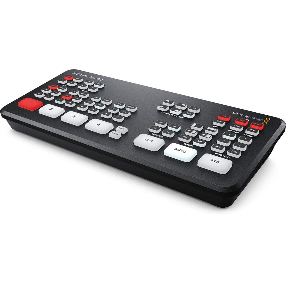 Blackmagic Design ATEM Mini Pro ISO HDMI Live Stream Switcher Bundle with 6’ HDMI Cable, 7’ Cat5e Cable, and 5-Pack of SolidSignal Cable Ties