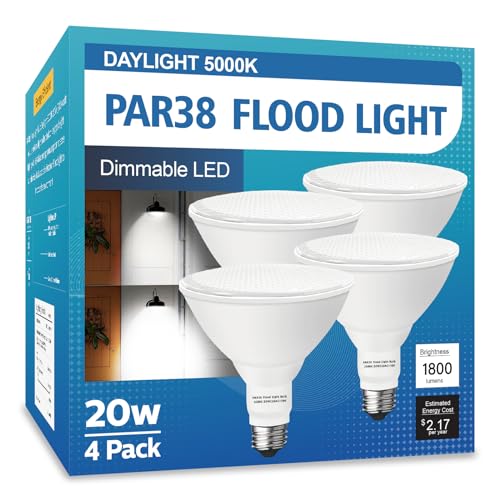 LOXYEE PAR38 LED Outdoor Flood Light Bulbs 4 Pack?Dimmable 20W(200W Equivalent) E26 Base Flood Light Bulbs,5000K Daylight 1800 Lumens LED Flood Light