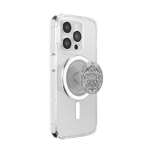 PopSockets Phone Grip for MagSafe, Magnetic Holder, Phone Stand, Enamel - Mandala Silver