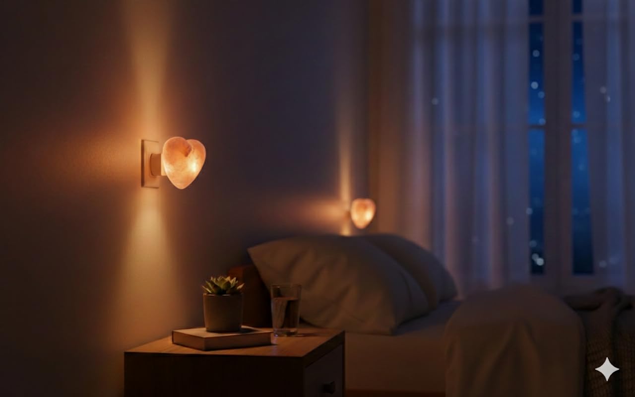 NatureBoost Himalayan Pink Salt Night Lights (Heart, 1) Decorative Ambient Night Lights for Bedroom, Bathroom, Nursery & Home Décor